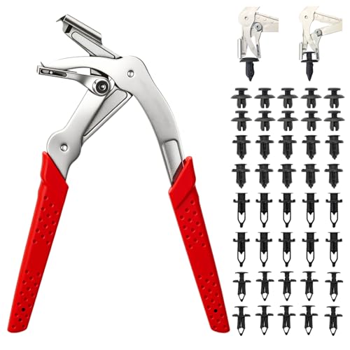 Car Clip Pliers with 40PCS Auto Fastener Clips, Panel & Trim Removal Tool Kit, Spring Loaded Clip Removal Pliers, Plastic Rivet & Push Pin Remover for Interior and Exterior Automotive Repair