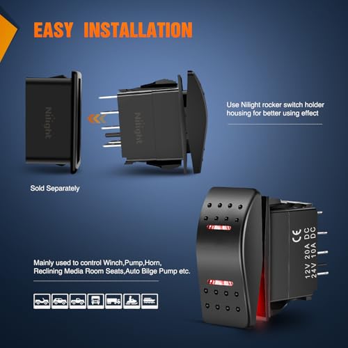 Nilight Waterproof Rocker Switch Toggle ON Off ON Switches DPDT 7Pin 12V 24V Jumper Wires Winch Pump Switch for Cars Trucks Caravans Boats RV SUV ATV UTV - color: ON Off ON Red Switch
