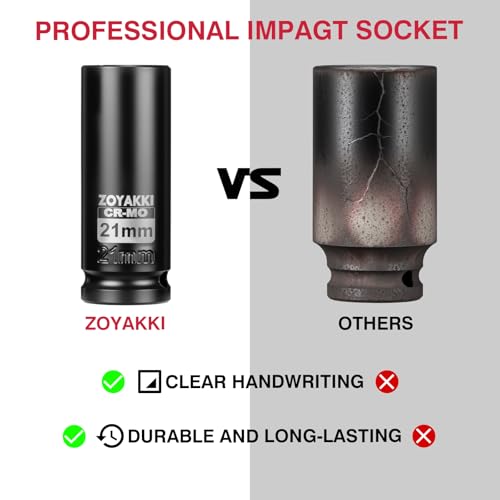 1/2" Drive 21mm Deep 6 Pt CR-MO Metric Impact Socket for Axle Nuts - size: 21mm, style: 1/2" Drive Deep