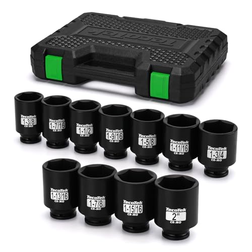 TecoTek 1/2" Drive Deep 6-Point Impact Socket Set, 11-Piece Standard SAE Spindle Axle Nut Impact Socket Set, Cr-Mo, 1-3/8-Inch to 2-Inch Size - size: 1-3/8-Inch to 2-Inch (11 pieces)