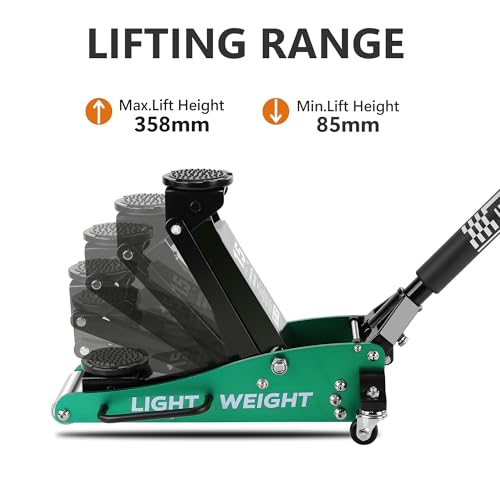 Floor Jack,Heavy Duty Hydraulic Floor Jack, Low Profile Aluminum and Steel Racing Floor Jacks w/2 Piston Quick Lift Pump, Lifting 3.5"-14" 1.5 Ton(3,000 lb) Capacity Green - color: Lift 3.5"-14" 1.5 Ton(3,000lb) Green Aluminum and Steel
