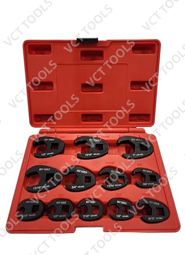 VCT 12pc Crowfoot Flare Nut Wrench SAE Chrome-Moly Set, 3/8" & 1/2" Drive Ratchet 5/16" too 1"