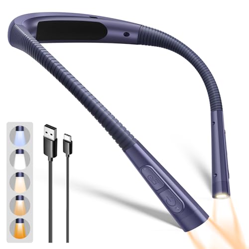Glocusent Upgraded Neck Light,100Hrs Slimmer Reading Light for Books in Bed | 5 Color & 5 Brightness Book Light,Rechargeable Reading light Perfect for Crocheting,Knitting Repairing,Book Lovers,Christmas - color: Blue