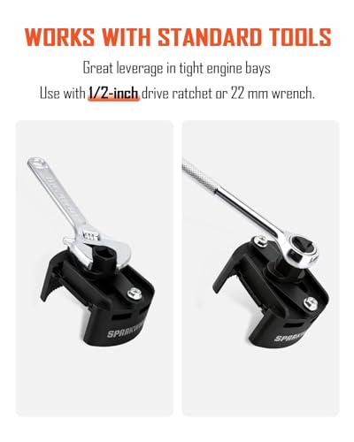 SPARKWHIZ Oil Filter Removal Tool, 60-80 mm & 80-105 mm Adjustable Oil Filter Wrench, 1/2" & 22 mm Drive Universal Oil Filter Wrench Set