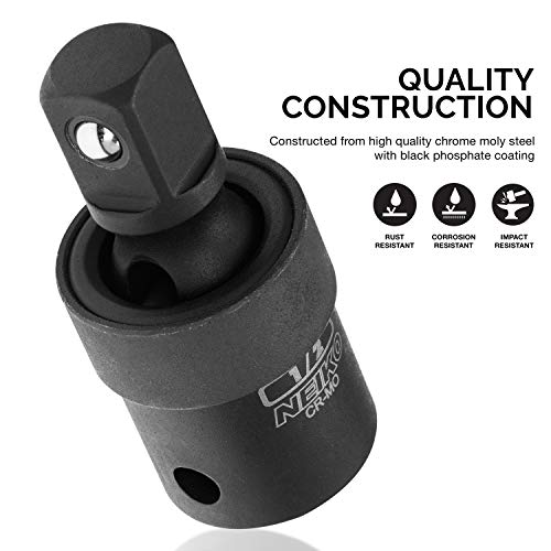 NEIKO 02486A Impact Universal Joint-Socket Swivel Set, Socket Extension Set Made From Cr-Mo with Included 1/4-, 3/8-, and 1/2-Inch Sockets, Set of 3 - size: 3 Piece, style: Swivel Joint