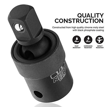 NEIKO 02430A 1/2” Drive Universal Joint Swivel Socket Adapter | Cr-Mo Impact Grade - size: 1 Piece, 1/2" DR, style: Swivel Joint