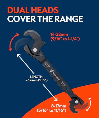 QUENCHING Self-Adjusting Crowfoot Wrench for Tight-Access Fasteners 8–32mm (5/16”–1-1/4”), Slim Profile, Not for Heavy Torque - size: 10" Dual Head Wrench