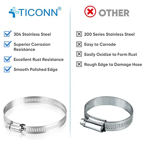TICONN 12PCS Hose Clamp Set - 5''–6'' 304 Stainless Steel Worm Gear Hose Clamps for Pipe, Intercooler, Plumbing, Tube and Fuel Line - size: SAE #88 12PCS 5"~6"