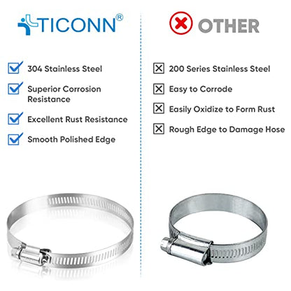 TICONN 12PCS Hose Clamp Set - 5''–6'' 304 Stainless Steel Worm Gear Hose Clamps for Pipe, Intercooler, Plumbing, Tube and Fuel Line - size: SAE #88 12PCS 5"~6"