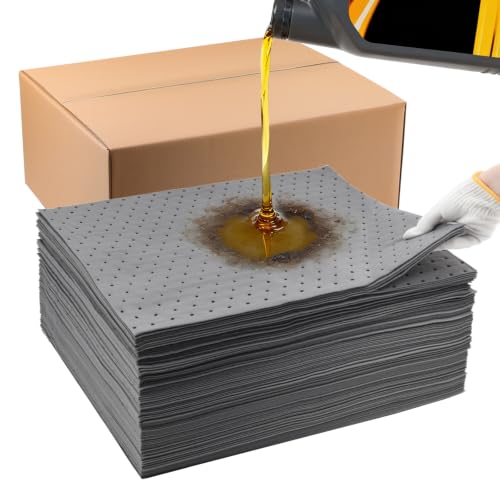 Heavy Duty Oil Absorbent Pads 15" x 20" 100 Pcs Automotive Absorbent Pads | Absorbs Up to 13 oz per Oil Spill Pads Universal Leak Drip Garage Floor Oil Water Coolant Chemicals Workshop - color: 100 Pack, size: W15in,L20in