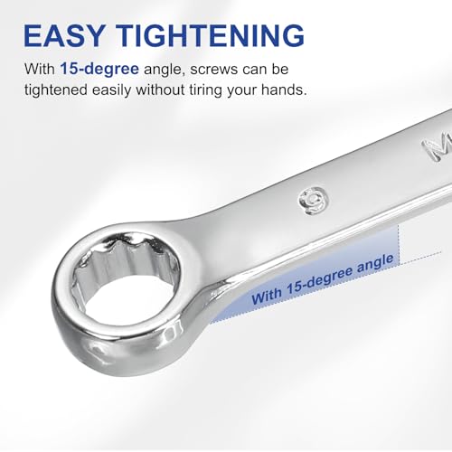 HARFINGTON 3Pcs Combination Wrench 20mm Metric 12-Point Box and Open End CR-V Steel Double Ended Spanner Tool for Automotive Pipe Furniture Machinery DIY Repair, Silver White - size: 20mm