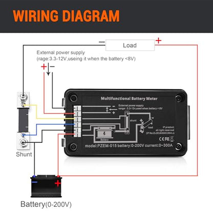 DC Multifunction Battery Monitor Meter, 0-200V 0-100A LCD Display Digital Current Multimeter Voltmeter Ammeter for Cars Rv Solar System