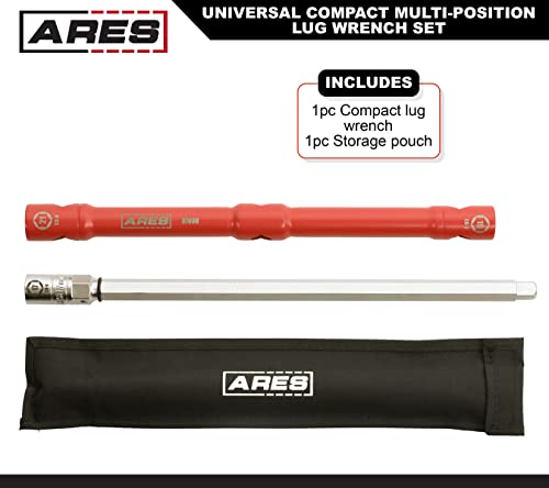 ARES 57000 – 26-Inch Universal Multi-Position Lug Wrench Set - 17mm, 19mm, and 21mm Socket Ends – Unique ½-Inch Drive Socket Adapter End – Compact Design with Storage Pouch - size: Universal Multi-Position Lug Wrench