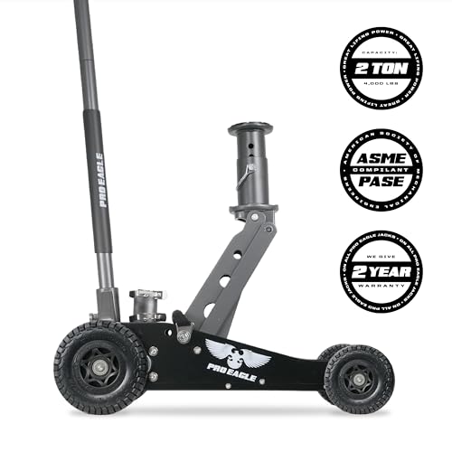 Pro Eagle 2 Ton The Beast Big Wheel Off Road Jack - Heavy Duty Hydraulic Floor Jack for Lifted Trucks & SUVs - All Terrain High Lift with 8" Extension & Skid Plate