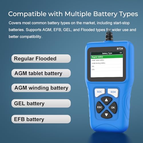 Veepeak 12V 24V Car Battery Tester, 100-2000 CCA Auto Load Analyzer | Cranking & Alternator Test, Fast Diagnostics for 12V 24V Lead-Acid Batteries, Suitable for Cars Trucks Boats Motorcycles