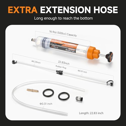 FOUR UNCLES Fluid Transfer Syringe for Automotive Oil Service 500cc | High Capacity Service, Less Refilling,Precise Fluid Control, Transmission Maintenance, Reusable Garage Tool - size: 500cc(58cm hose)
