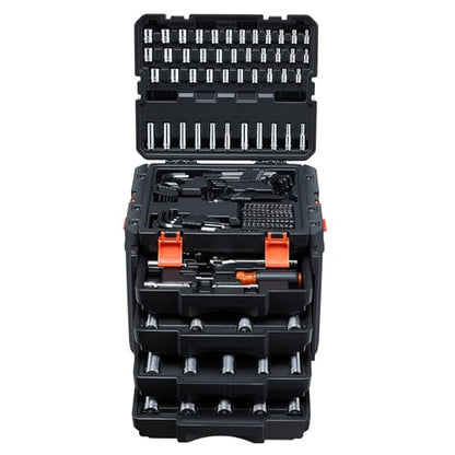 VEVOR Mechanics Tool Set, 256-Piece Mechanic Tool Kit, 1/4 in, 3/8 in, and 1/2 in Drive, SAE and Metric Socket Set, Wrenches, Screwdriver Bits, Accessories, and Storage Case, for Automotive Repair - size: 1/4"&3/8"&1/2", style: 256 PCS
