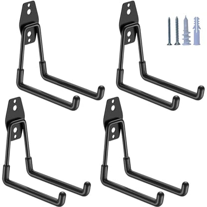 HUPBIPY Garage Hooks Heavy Duty 4 Pack, Wall Mount Ladder Hooks | 5.1in U Shaped Hanger, Storage Organizer With a non-slip coating For Hanging Bicycles, Garden Tools Hoses and Ropes (Black) - color: Black Medium U Hook