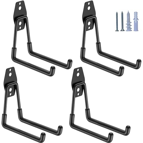 HUPBIPY Garage Hooks Heavy Duty 4 Pack, Wall Mount Ladder Hooks | 5.1in U Shaped Hanger, Storage Organizer With a non-slip coating For Hanging Bicycles, Garden Tools Hoses and Ropes (Black) - color: Black Medium U Hook