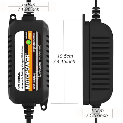 MOTOPOWER MP00205C 12V 800mA Automatic Battery Charger Maintainer - 2 Pack | Functions as a charger, maintainer, trickle charger and desulfator