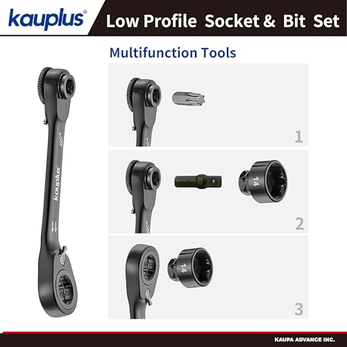 1/4” Mini Reversible Ratchet Wrench Tool Kit, 32 PCS Low Profile Bit Socket Set, Non-Slip Socket Ratcheting Wrench Tool Box, 5MM-14MM…