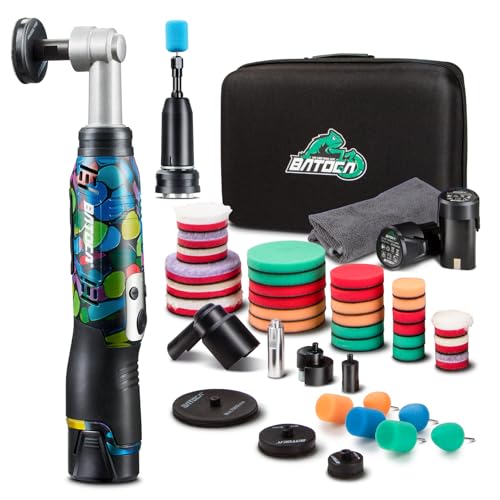 BATOCA S6 Mini Cordless Polisher for Car Detailing 2x2.0Ah Batteries, 0mm Rotary Buffer, 12mm Dual Action Polisher 1-3 Inch, 2 Different Speeds Heads Systems, 4.2k-21k or 1-5k RPM Graffiti Style - size: Graffiti Style with 2 batteries