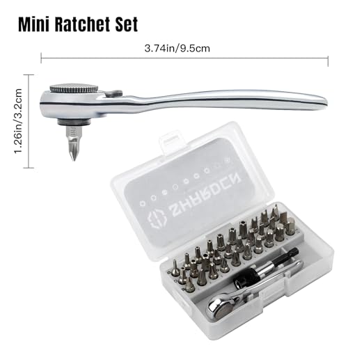 SHARDEN 32 in 1 Ratchet Screwdriver Bit Set with Right Angle Offset 1/4" High Torque Driver Handle, Socket Adapter, Extension Bit Holder, S2 Multi Bits for Ratchet Wrench, Screwdriver