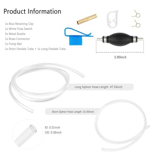 Fuel Transfer Pump with 6.5FT Gas Siphon Hose,Enlarged Caliber Gas Pump for Gas Can,Oil,Water,Portable Siphon Pump for Gasoline Kit Include Extension Nozzle Pinch Clip Car Accessories