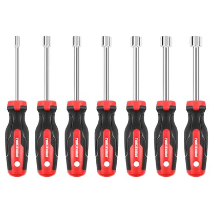 TOOLEAGUE 7Pcs SAE Nut Driver Set - 3/16, 1/4, 5/16, 11/32, 3/8, 7/16, 1/2 Inch, 3.5 Inch (1 Inch Hollow, 2.5 Inch Solid) Shaft Nut Driver with Pass Through Design