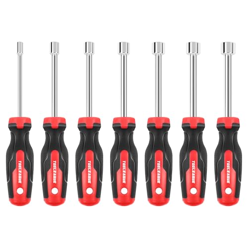 TOOLEAGUE 7Pcs SAE Nut Driver Set - 3/16, 1/4, 5/16, 11/32, 3/8, 7/16, 1/2 Inch, 3.5 Inch (1 Inch Hollow, 2.5 Inch Solid) Shaft Nut Driver with Pass Through Design