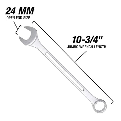 OEMTOOLS 22124 24mm Jumbo Combination Wrench, Chrome Plated, Raised Panel Design, Continuous Curve Open End, Reduces Stress and Damage - size: 24mm