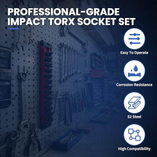 3/8" Drive Stubby Torx Bit Socket Set, 13PCS Impact Torx Socket Set, TT10 to TT70, Anti-Roll Design S2 Steel for Impact Use - size: 3/8" Drive socket 13PCS
