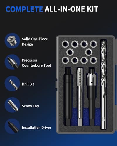 M6 x 1.0 Metric Thread Repair Kit, with HSS Drill Bit, Tap, Counterbore & Installation Driver, M6 x 1.0 Solid 304 Stainless Steel Inserts (10 Pcs, 9.4 mm Length) - size: M6 X 1.0