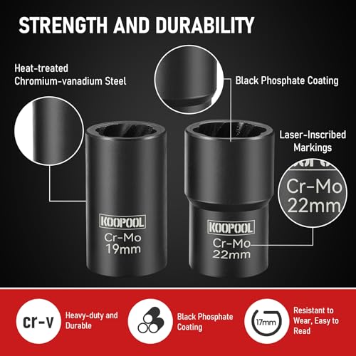 Twist Socket Set 5 Pcs Lug Nut Remover, Bolt Nut Extractor Set, Metric 17-22mm Wheel Lock Removal Kit with Drift Punch Nut Removal Bar - size: Medium