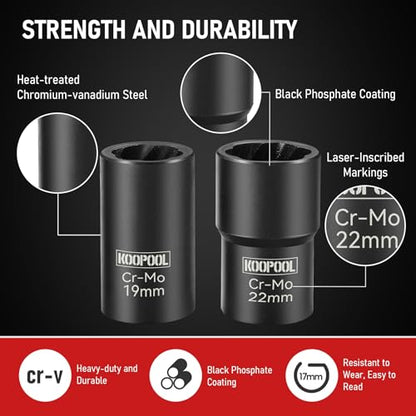 Twist Socket Set 5 Pcs Lug Nut Remover, Bolt Nut Extractor Set, Metric 17-22mm Wheel Lock Removal Kit with Drift Punch Nut Removal Bar - size: Medium