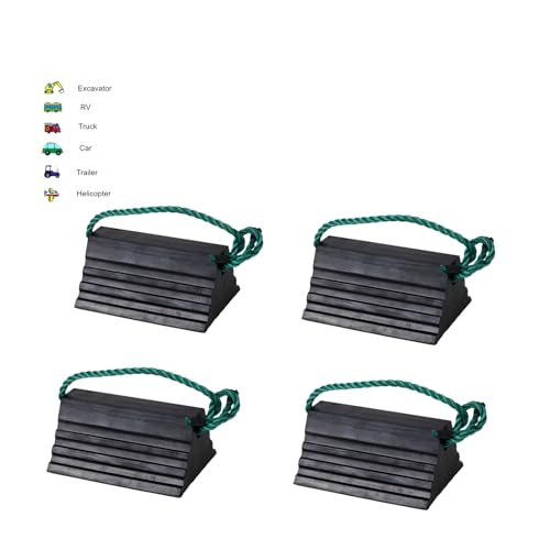 Wheel Chocks, Heavy Duty Wheel Chock with Rope, Rubber Wheel Chocks for Boat Trailers, RV, Truck, Camper, 4 Pack - color: black-t