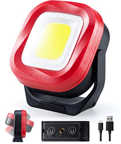 COB LED Work Light, 42 LEDs 1000 Lumens Rechargeable Portable Magnetic Flashlight Inspection Light for Car Repair, Camping, Emergency & Job Site Lighting-2400mAh (1 PCS) - color: Red