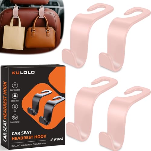 Car Seat Hooks & Purse Holder - 4 Pack Boxed,55 lb Heavy Duty,Eco PP Car Hooks for Purse/Bag/Baby Gear/Gym Bag/Groceries/Cup/,Fits 0.32-0.55”Car Headrest Rods (Pink) - color: Pink