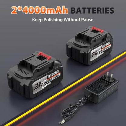 Cordless Car Buffer Polisher Kit, 2x4000mAh 21V Batteries, 6-Inch Orbital Car Polisher, 8 Variable Speeds, LED Display, 18-Piece Accessories for Waxing, Polishing & Scratch Removal (Red)