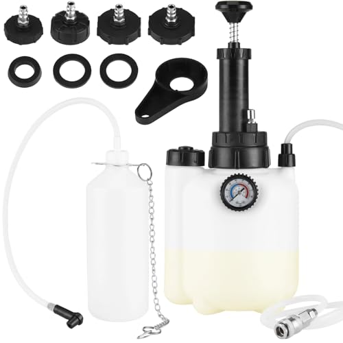 3L / 101.4 fl oz One Man Brake Bleeder Kit, Manual Brake Bleed Pump with 4 Adapters, Master Cylinder Bleeder Kit with 1L / 33.8 fl oz Waste Oil Bottle, Pressure Gauge 0-90 PSI for Car Truck Motorcycle