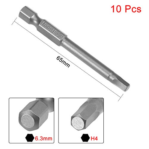 uxcell 10 Pcs H4 Magnetic Hex Head Screwdriver Bits, 1/4 Inch Hex Shank 2.56-inch Length S2 Power Tools - size: H4*65mm