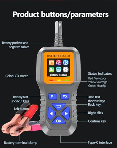 Car Battery Tester 6V 12V 24V Load Tester 100-2000CCA Digital Starter Analyzer with Color Display, Charging & Cranking System Diagnostic Tool for Cars, Trucks, Motorcycles, SUVs, Boats, RVs