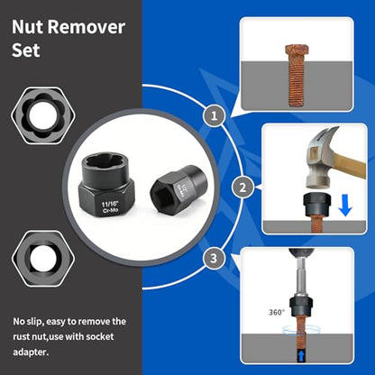 greywolf Bolt Extractor Set, 15 pcs Bolt Extractor Kit with 3/8 Inch Stripped Nut Remover, Easy-to-Remove Bolt Extractor Set for Rusted, Rounded, Damaged Nuts and Screws - size: 15