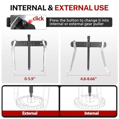 BILITOOLS 8" 2 Jaw Gear Puller, Bearing & Pulley Removal Tool | Internal External Reversible for Flywheel, Gears & Pulleys - size: 8”
