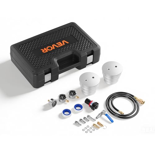 VEVOR Turbo Boost Leak Tester Kit, Compatible with 3"/3.5"/4" Pipe, 0-150 PSI Valve Gauge & 0-60 PSI Adapter Gauge, Turbo System Leakage Tester Set with 4 Pairs of Air Fittings for Diesel Trucks, SUVs
