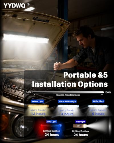 Rechargeable Magnetic Work Light Bar, Super Bright LED Underhood Light with LCD Display, 5000mAh Power Bank, Solar/USB-C, 5 Modes Red/Blue Strobe, IP65 Waterproof for Mechanic Garage Camping - size: 12.2"L x 1.57"W x 1.69"H
