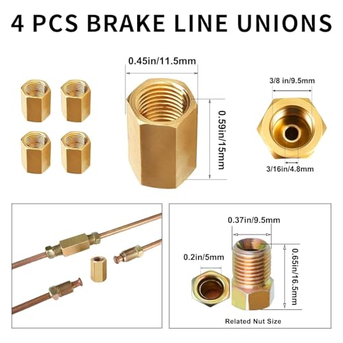 Brake Line Flaring Tool Kit, Double and Single Flaring Tool Kit 1/4 Copper Coated Brake Line with 5 Adapters for Water Refrigeration HVAC Applications