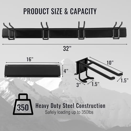 Aking Ace Wall Mount Tool Storage Rack, Heavy Duty Garage Storage Tool Organizer, Garden Tool Wall Hooks and Hangers, Hold Up to 350lbs (Black 6pcs) - size: 32inch