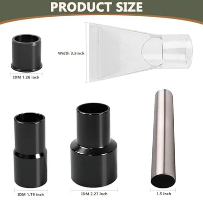 Universal Shop Vac Adapter Set (1-1/4", 1-7/8", 2-1/2") with Clear Extractor Attachment – Wet/Dry Carpet & Auto Detailing Cleaning Tool