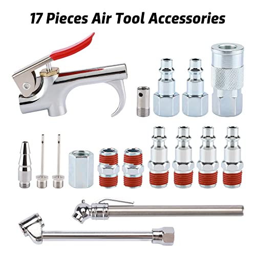 18 Pieces Air Tool Accessories Kit with 3/8 Inch X 25 FT PVC Hose, 1/4 Inch NPT Quick Connect Fittings, Air Blow Gun, Tire Gauge, Air Chuck - size: 18 Pieces Kit with PVC Hose